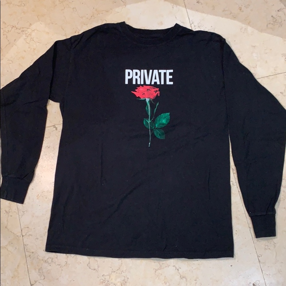 Black Forever 21 MENS Long Sleeve 'PRIVATE' w/Rose